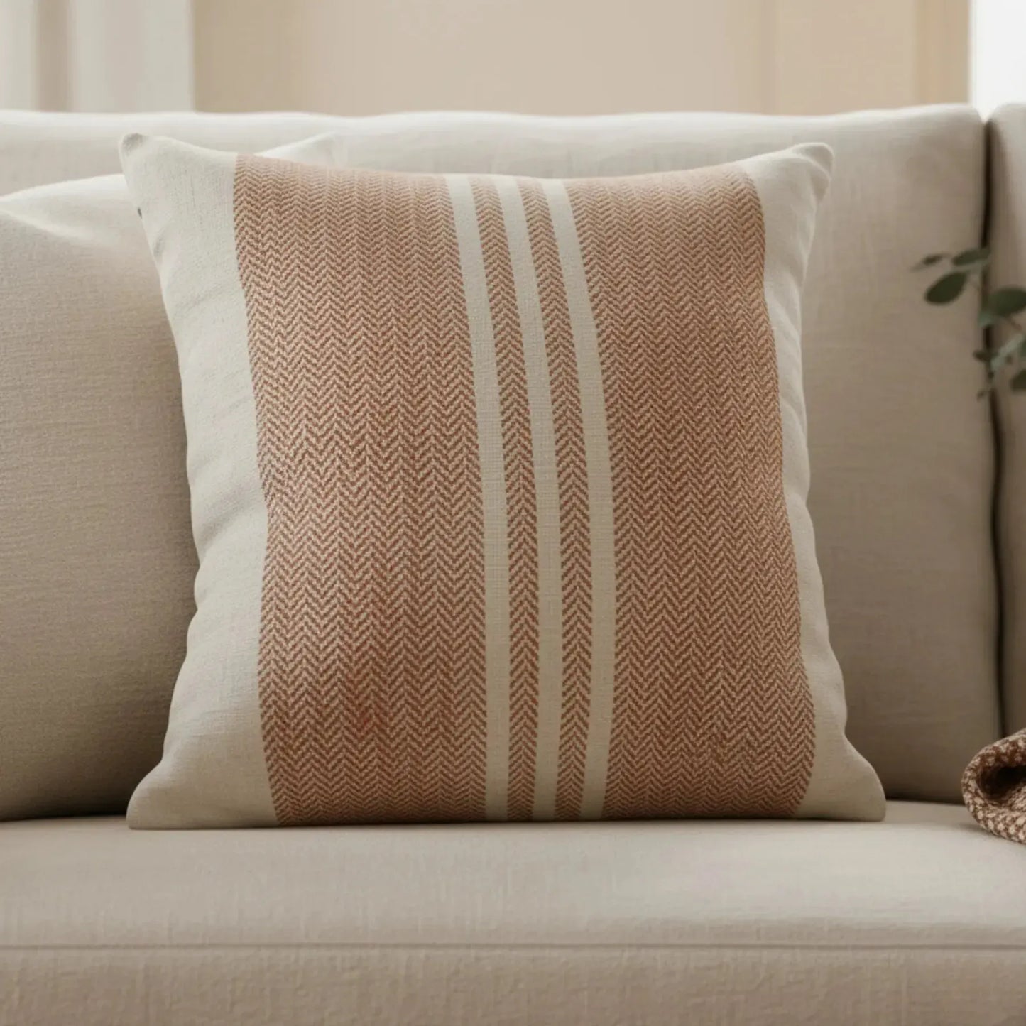 Almofada Linho 52x52 Ocre Listrado