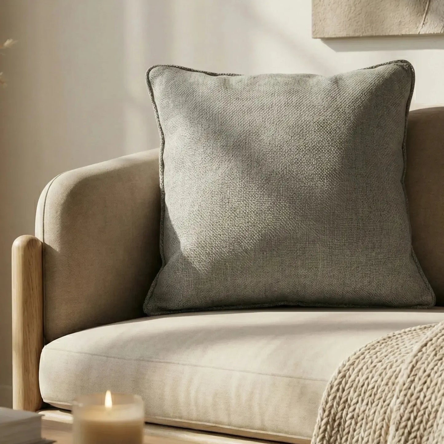 Almofada Linho Azul 52x52 Lisa Cordão