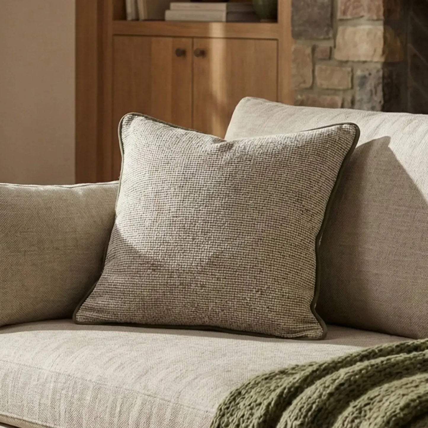 Almofada Rustica Cordão Camurça Musgo 52x52