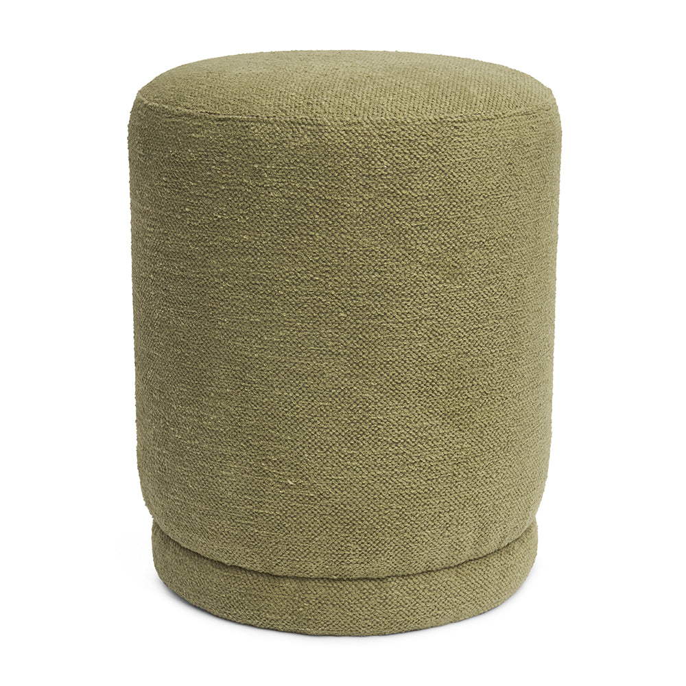 Puff em Bouclé e Madeira Redonda Verde 37cm Mart