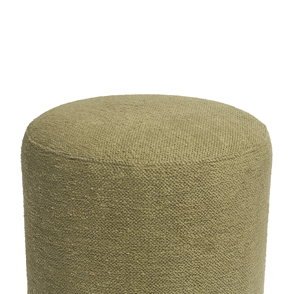 Puff em Bouclé e Madeira Redonda Verde 37cm Mart