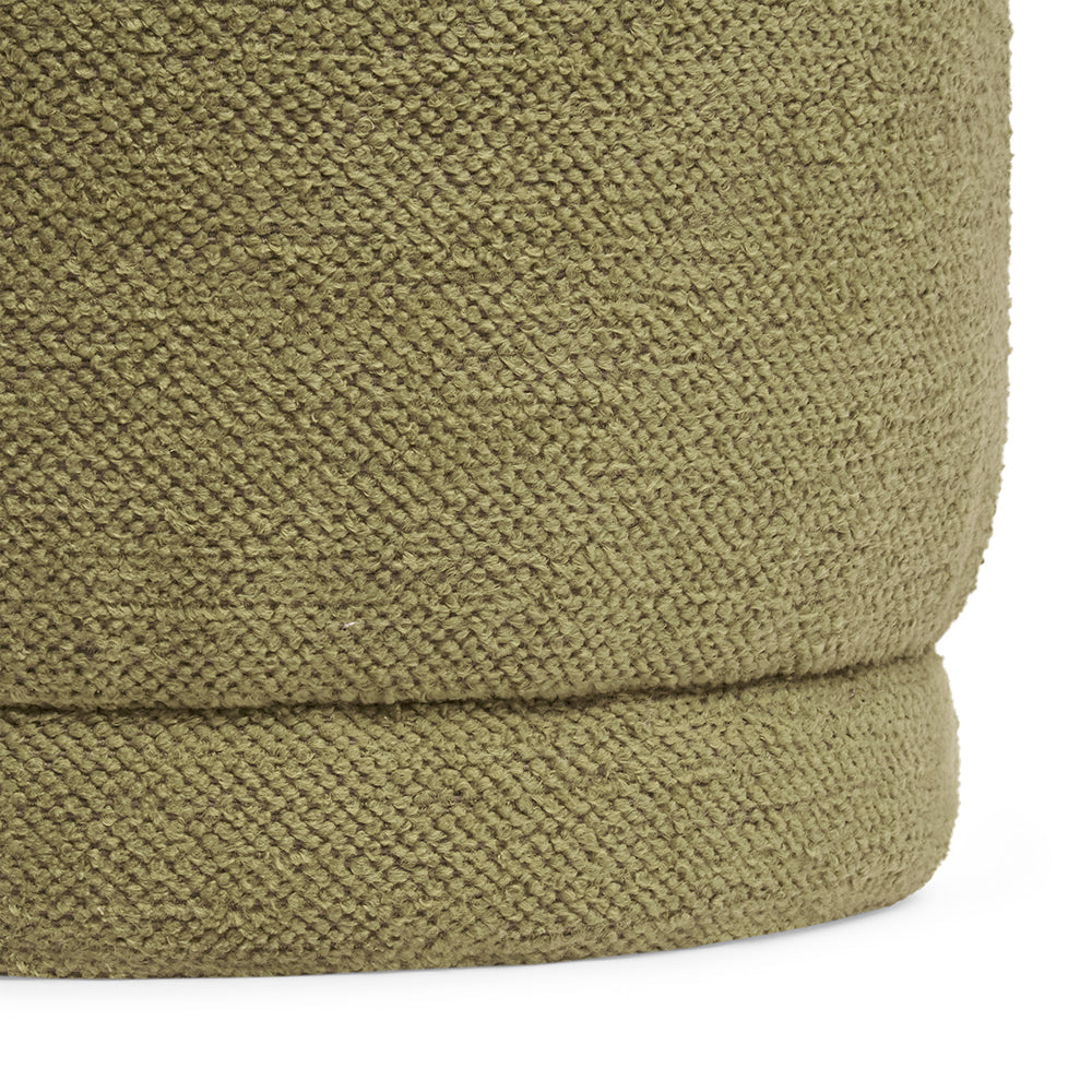 Puff em Bouclé e Madeira Redonda Verde 37cm Mart