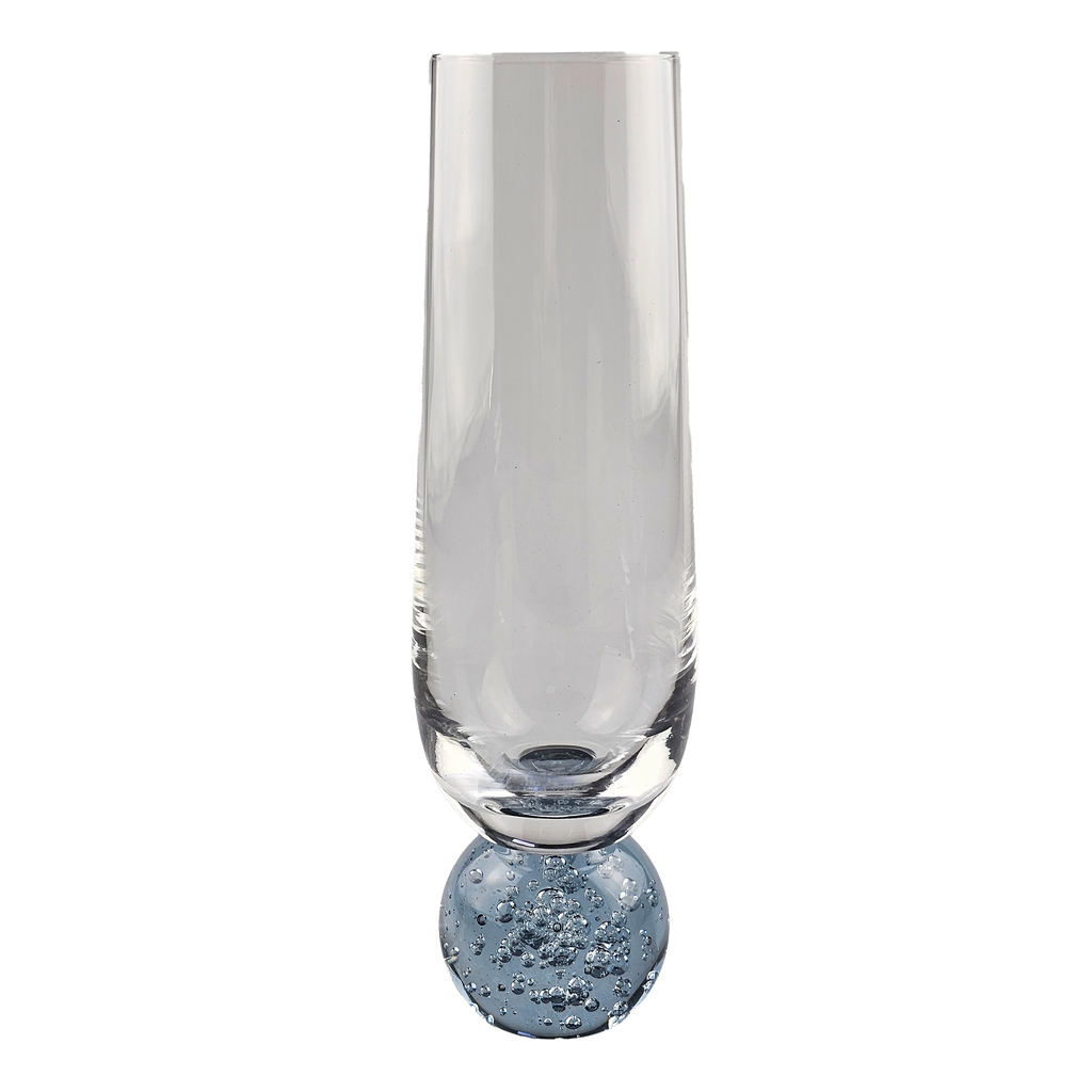 Conjunto 6 Taças para Champagne Vidro Transparente base Esfera Azul Bubble 300ml