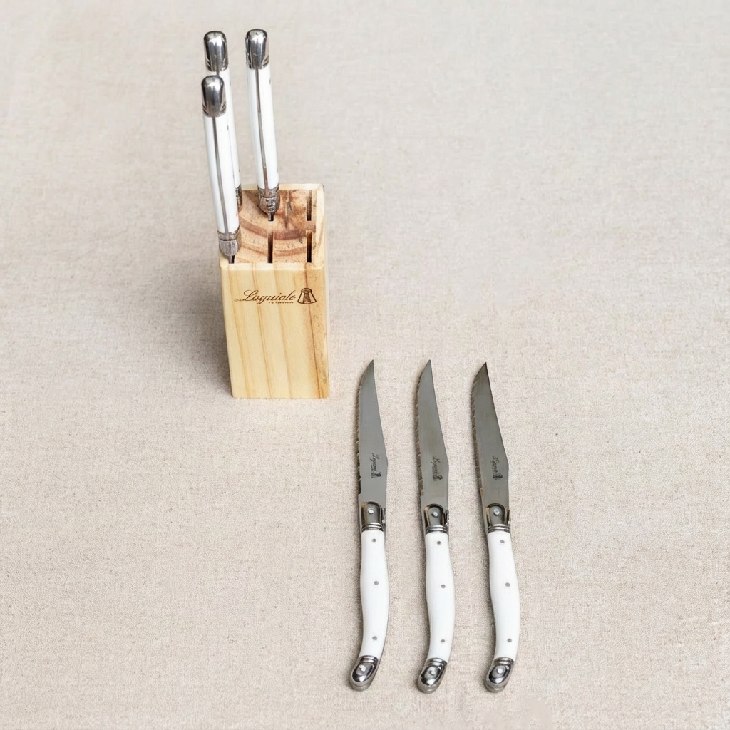 Kit com 6 Facas Luxo Branco Laguiole La Maison