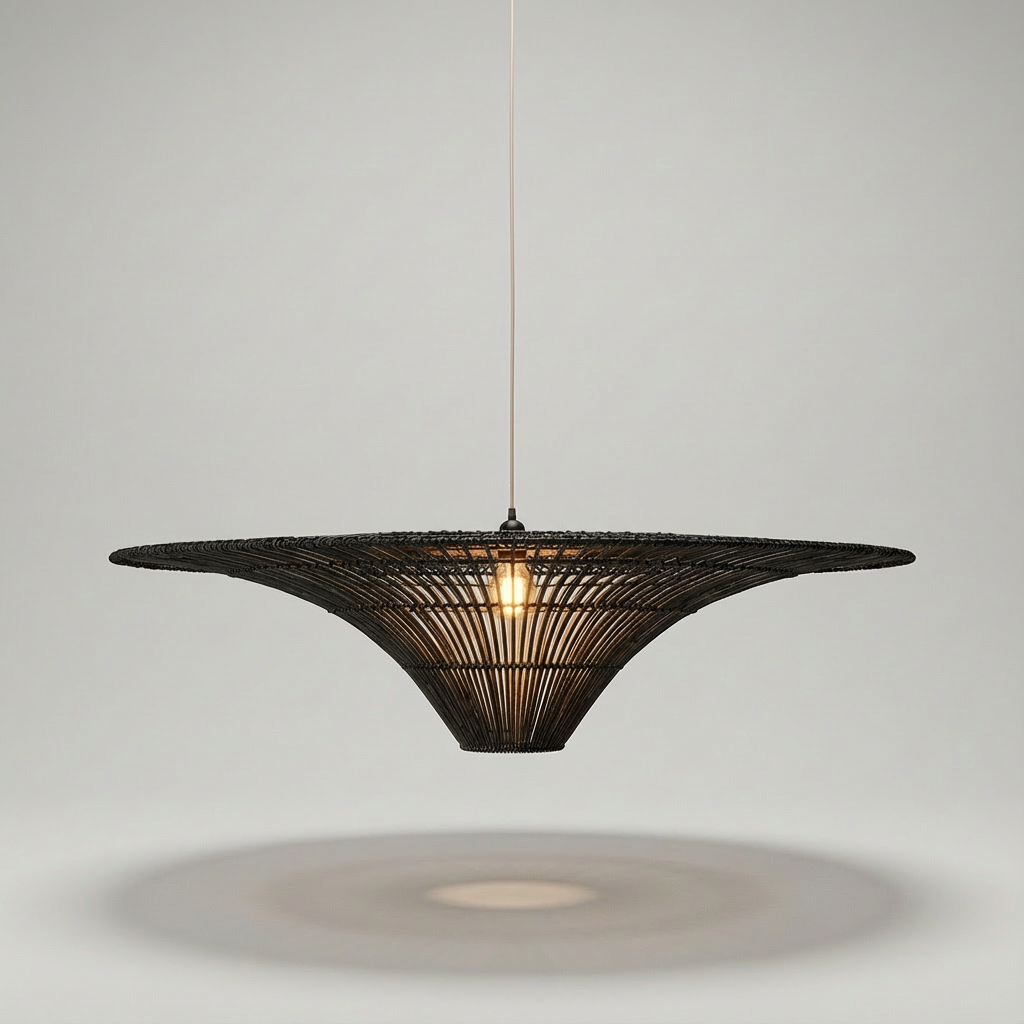 Luminária Artesanal Rattan Preta Liora 60x23cm Bahali