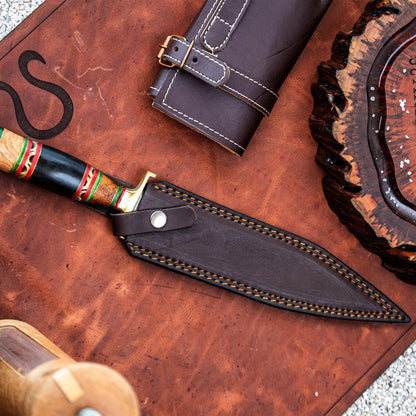 Adaga Kris Artesanal Artemano em Aço Damasco 256 Camadas com Cabo em Pakkawood