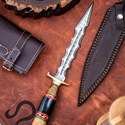 Adaga Kris Artesanal Artemano em Aço Damasco 256 Camadas com Cabo em Pakkawood
