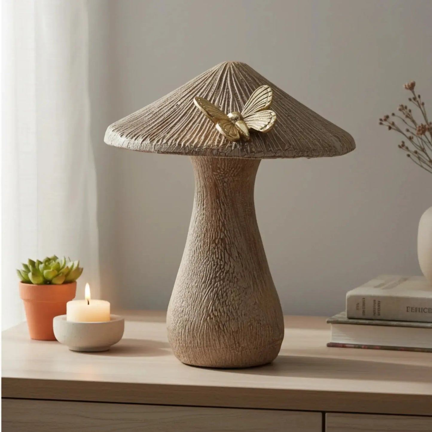 Adorno Cogumelo Poliresina Butterfly 18cm