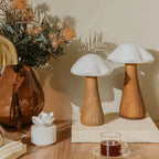 Adorno Decorativo Cogumelo Led Cerâmica Branco/ Bege 21,5x14,5x14,5cm Florarte