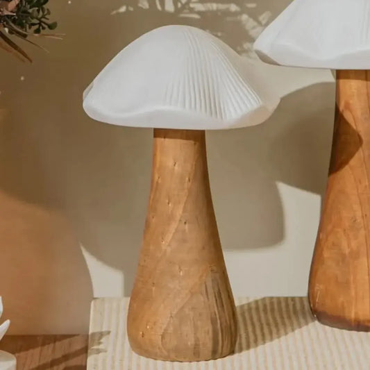 Adorno Decorativo Cogumelo Led Cerâmica Branco/ Bege 21,5x14,5x14,5cm Florarte