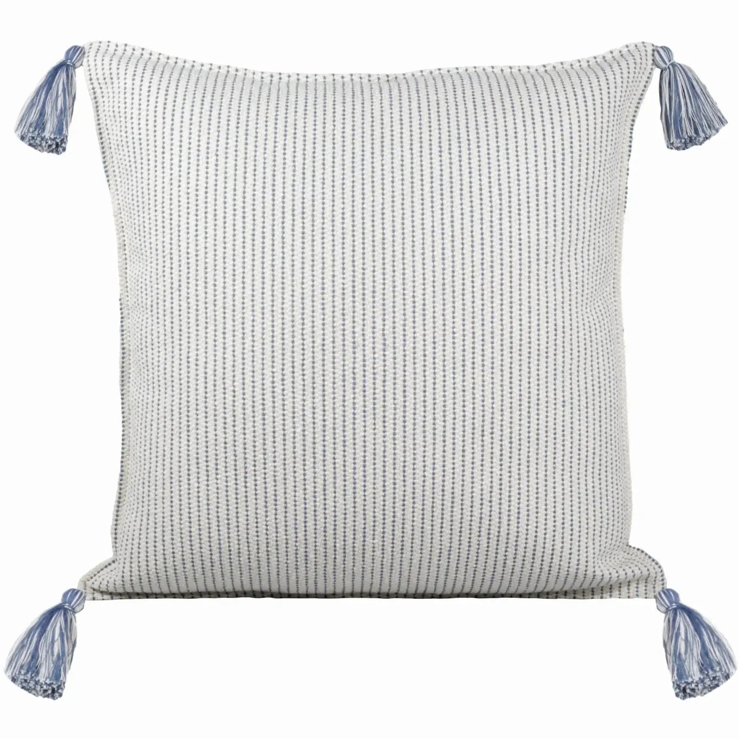 Almofada Bouclé Azul 60x60 Listra Fina e Pingente de Tecido