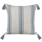 Almofada Bouclé Azul 60x60 Listra e Pingente de Tecido