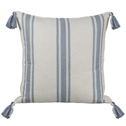 Almofada Bouclé Azul 60x60 Listra e Pingente de Tecido