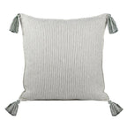 Almofada Bouclé Azul 60x60 Listra Fina e Pingente de Tecido