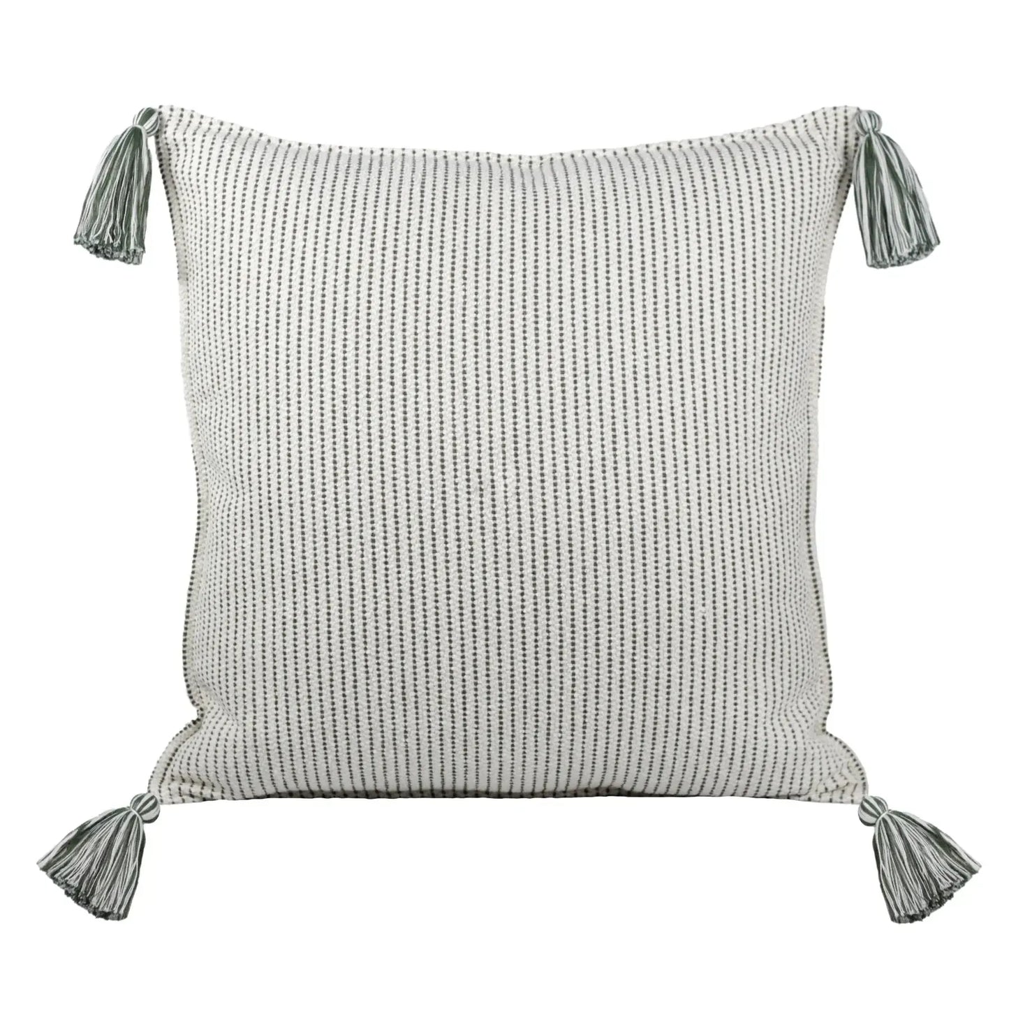 Almofada Bouclé Azul 60x60 Listra Fina e Pingente de Tecido