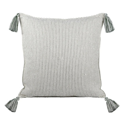 Almofada Bouclé Azul 60x60 Listra Fina e Pingente de Tecido