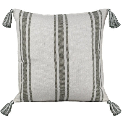 Almofada Bouclé Azul 60x60 Listra e Pingente de Tecido