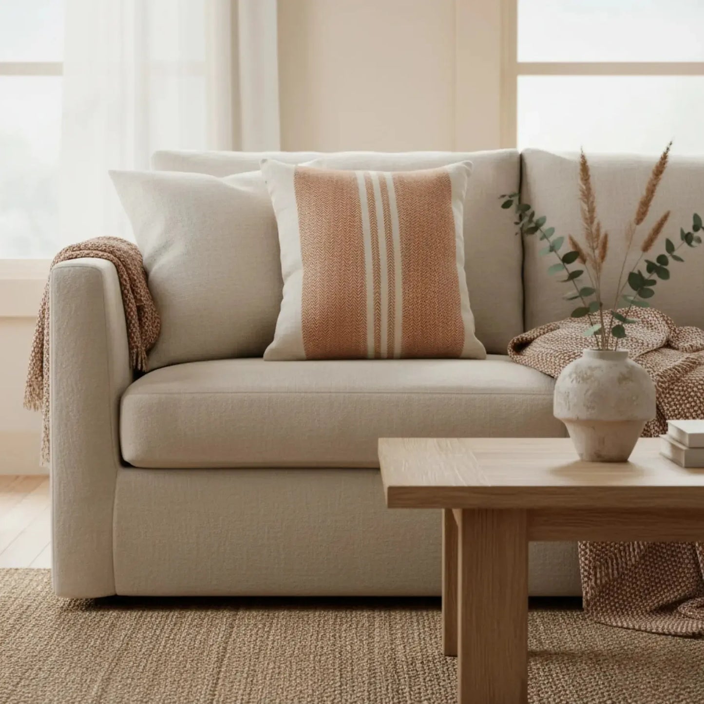 Almofada Linho 52x52 Ocre Listrado