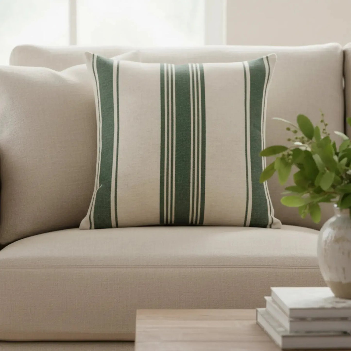 Almofada Linho 52x52 Verde Listrado Modelo 1