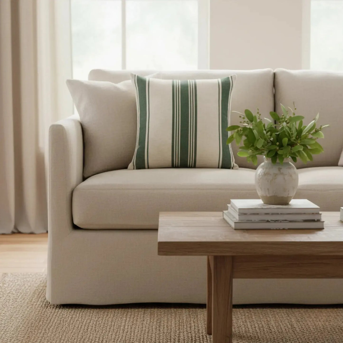 Almofada Linho 52x52 Verde Listrado Modelo 1