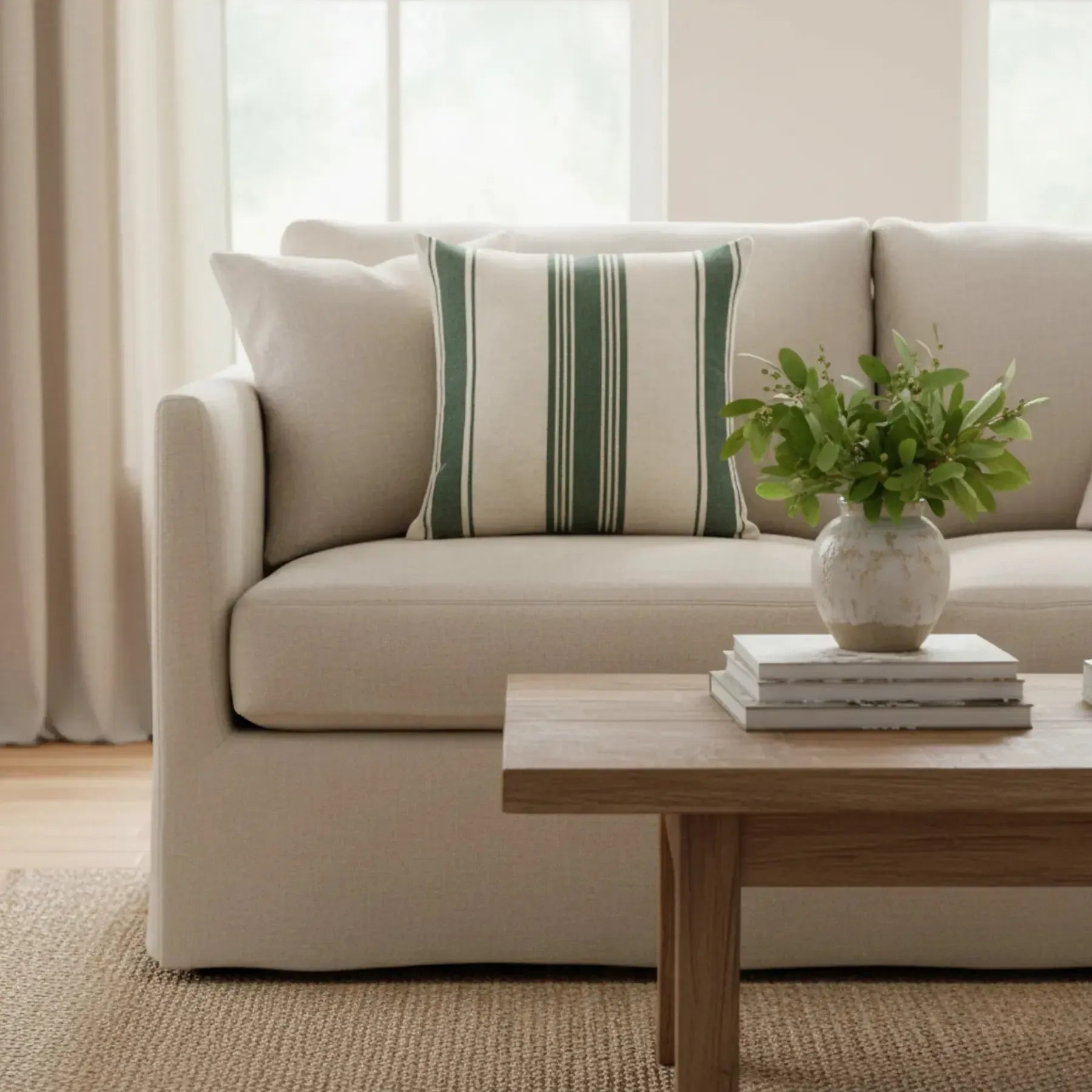 Almofada Linho 52x52 Verde Listrado Modelo 1