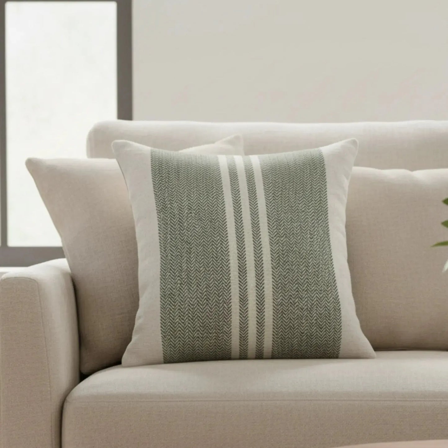 Almofada Linho 52x52 Verde Listrado Modelo 2