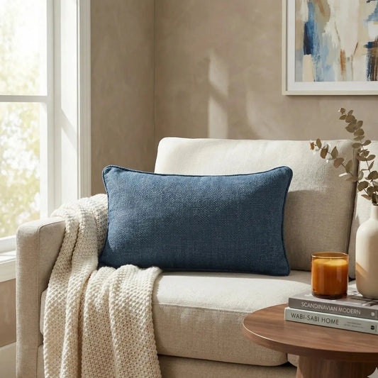 Almofada Linho Azul 35x52 Lisa Cordão
