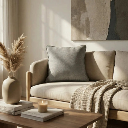 Almofada Linho Azul 52x52 Lisa Cordão