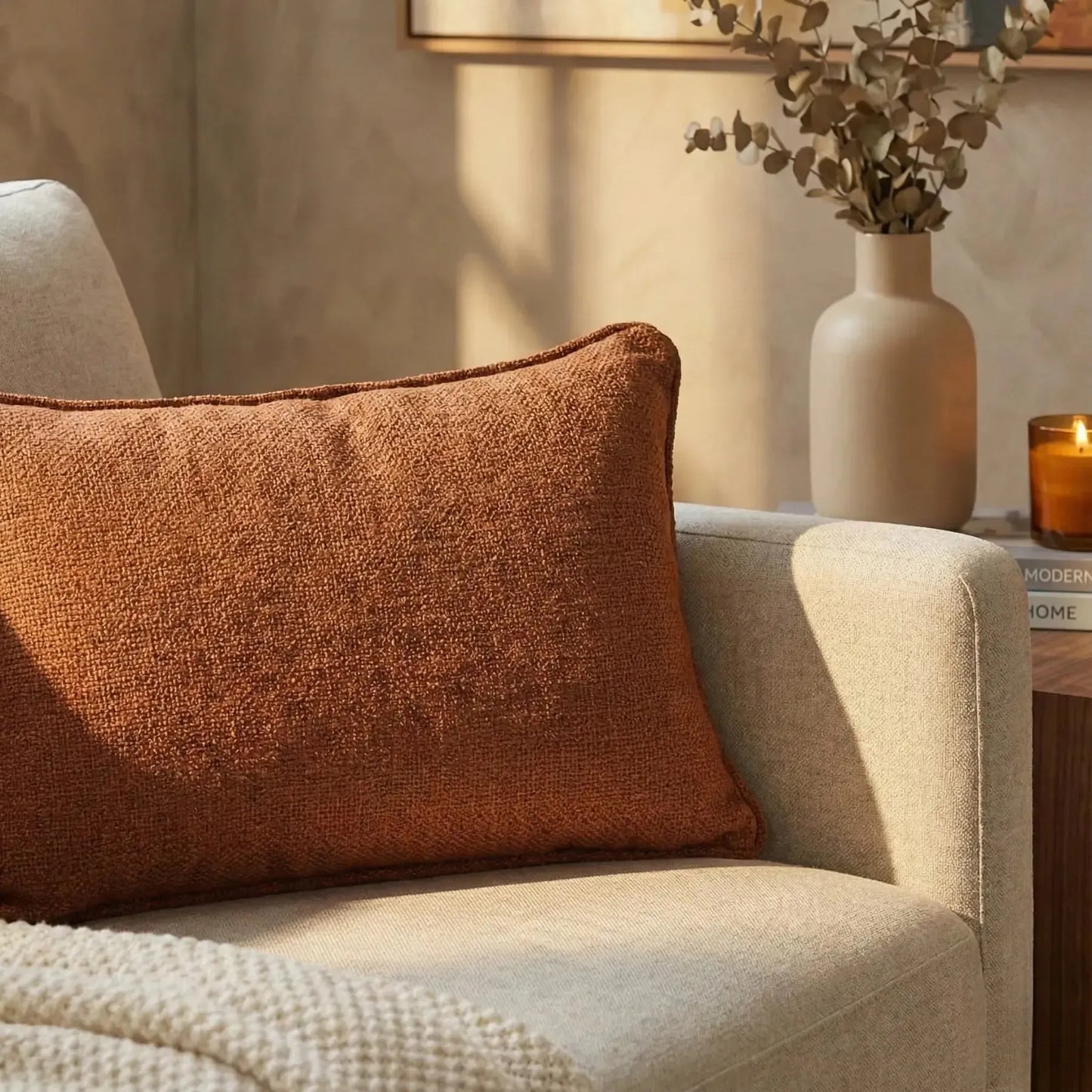 Almofada Linho Terracota 35x52 Lisa Cordão