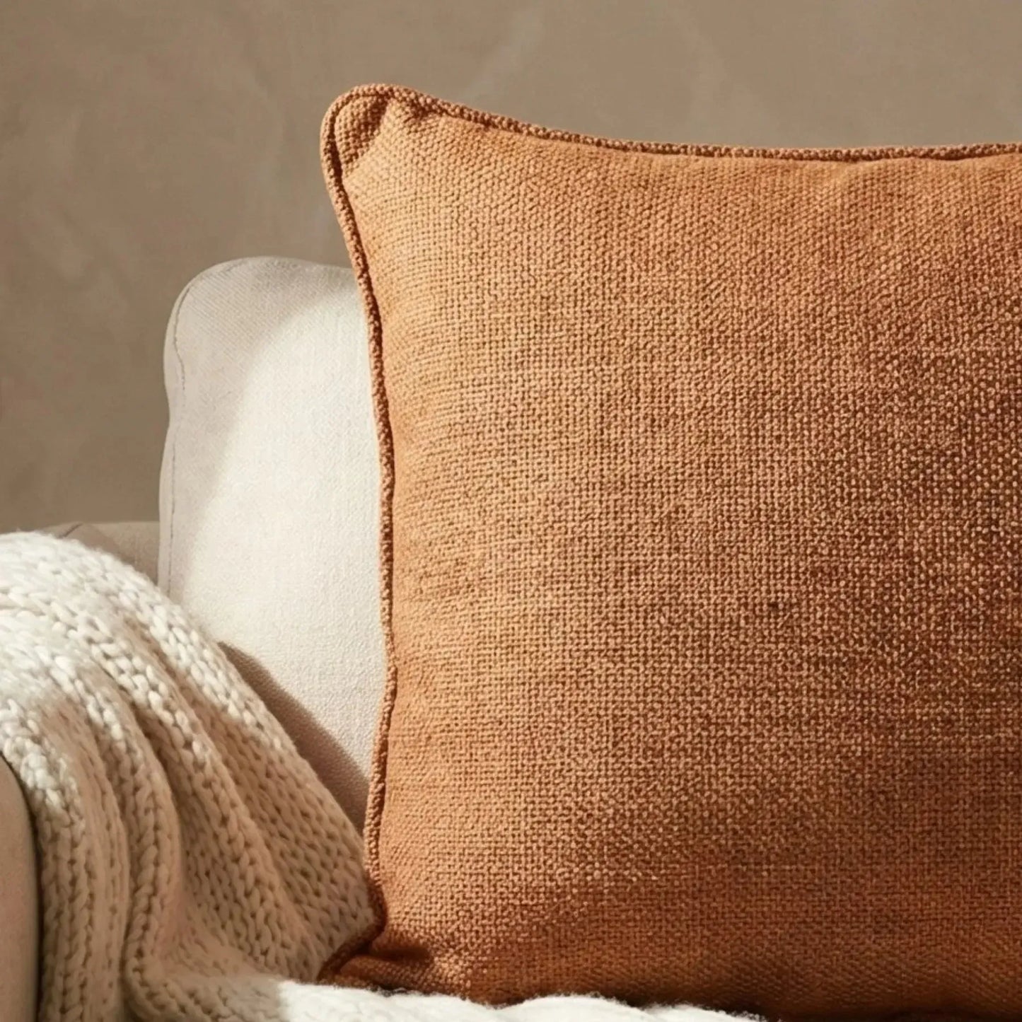 Almofada Linho Terracota 52x52 Lisa Cordão