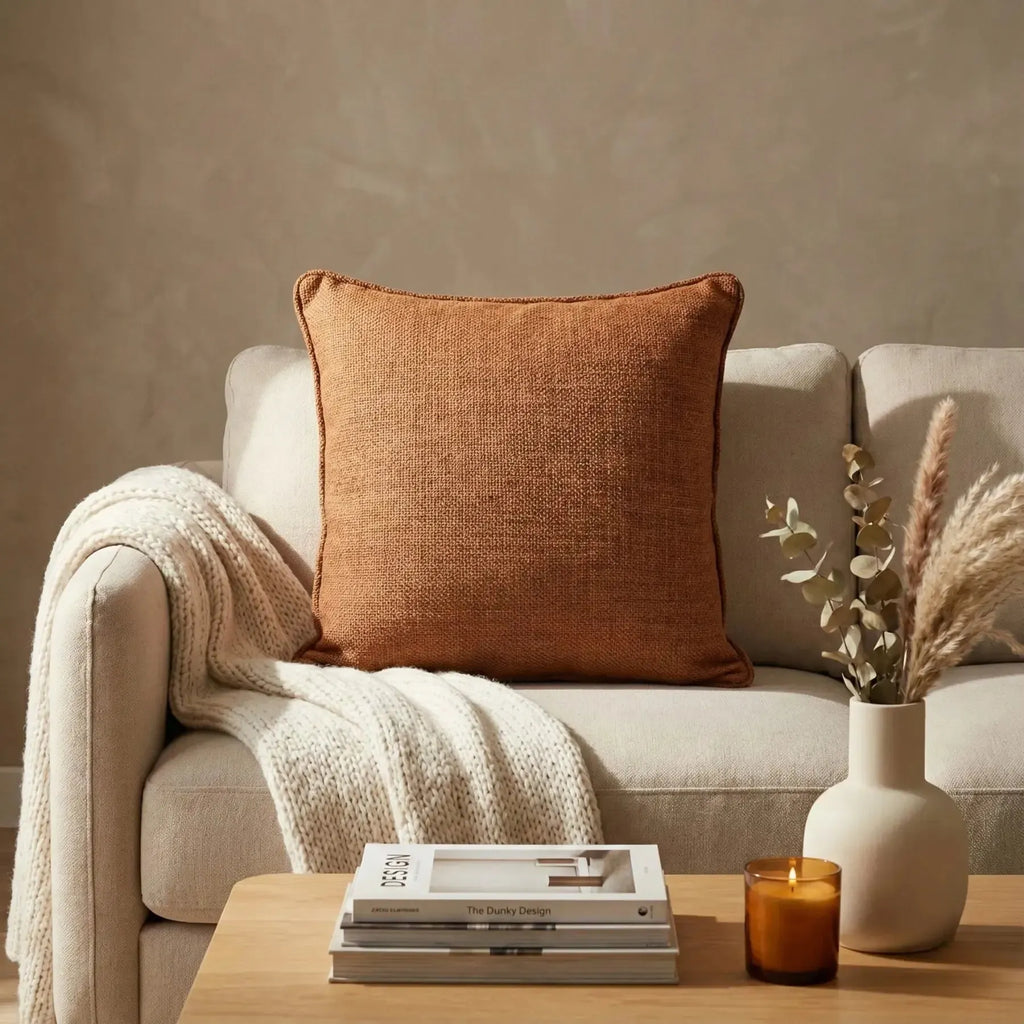 Almofada Linho Terracota 52x52 Lisa Cordão