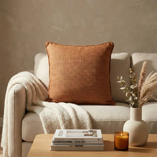 Almofada Linho Terracota 52x52 Lisa Cordão
