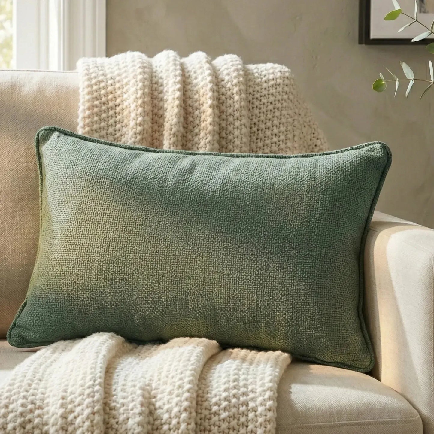 Almofada Linho Azul 35x52 Lisa Cordão