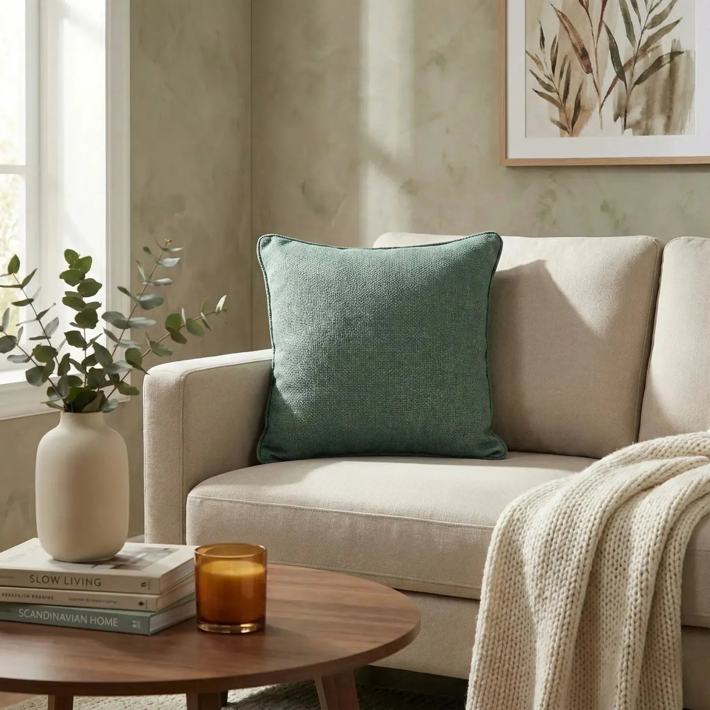 Almofada Linho Azul 52x52 Lisa Cordão