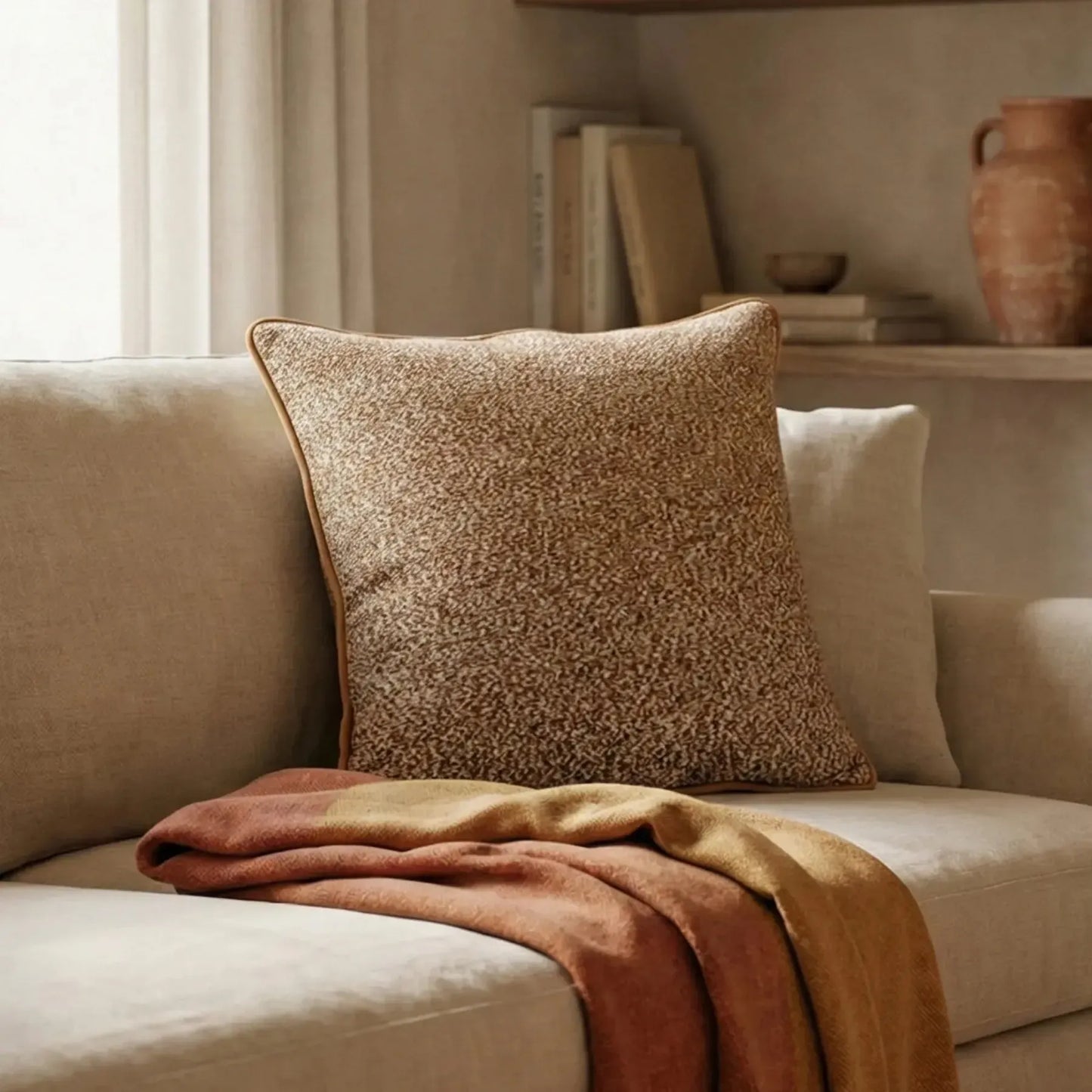 Almofada Rustica Cordão Camurça Ocre 52x52