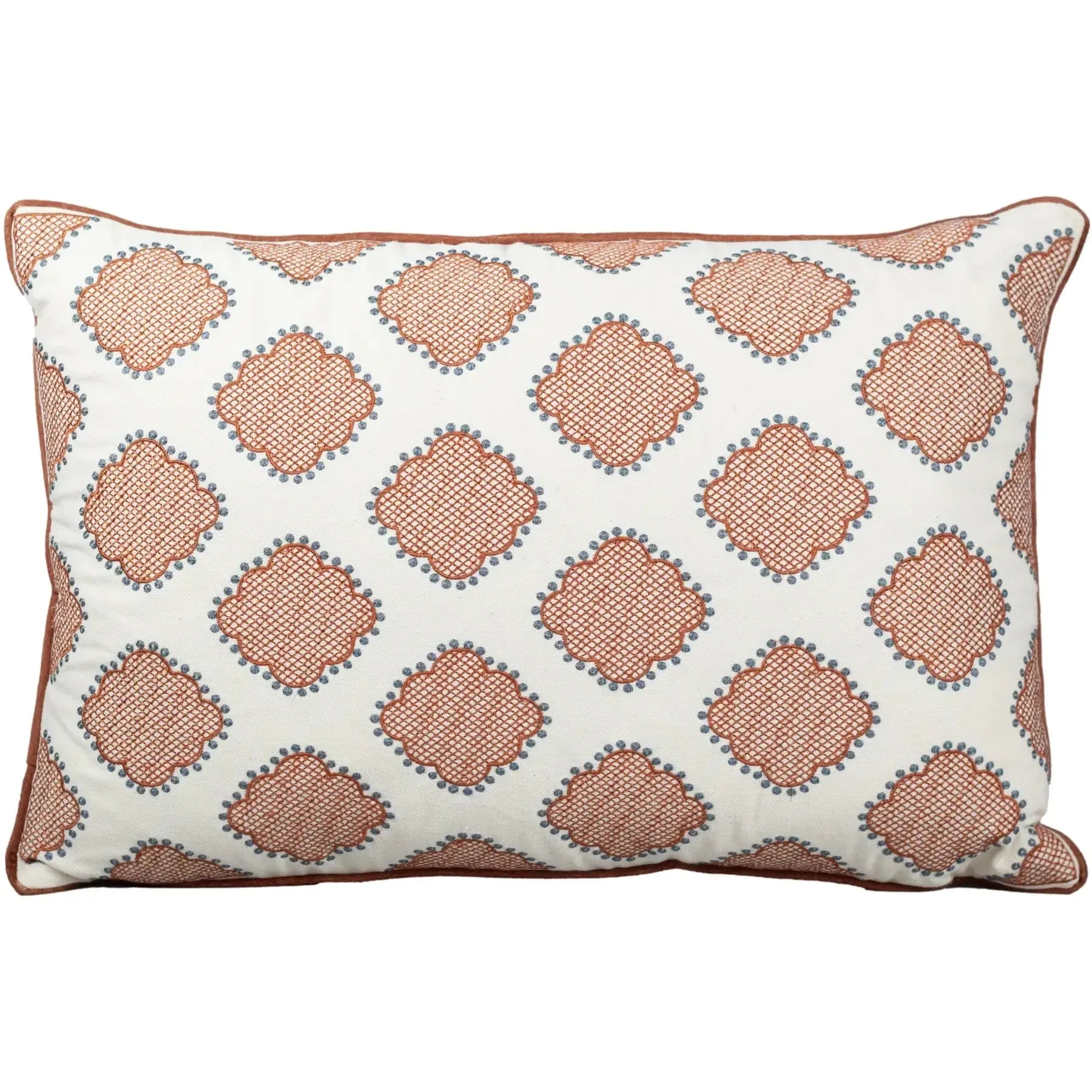 Almofada Sarja Cru 35x52 Bordado Terracota Fino Indiano Taj