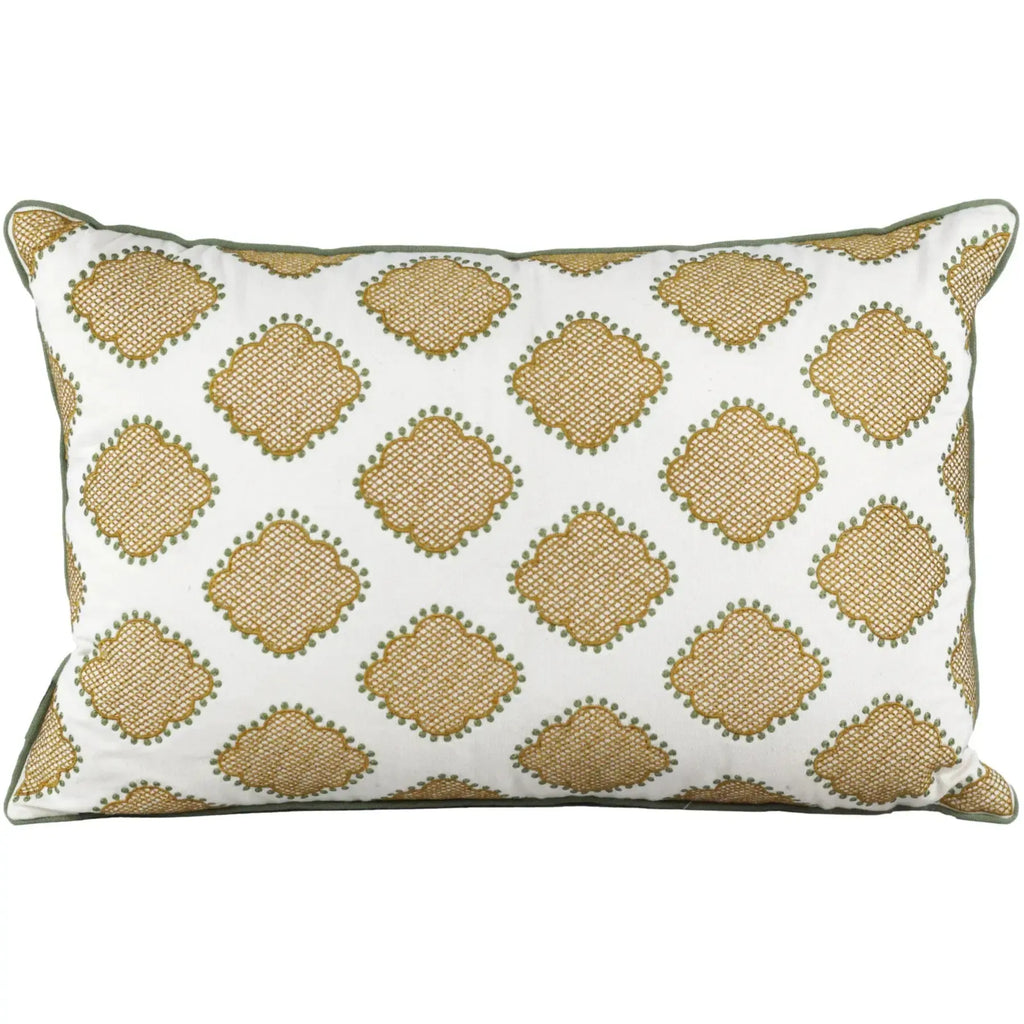 Almofada Sarja Cru 35x52 Bordado Verde Fino Indiano Taj