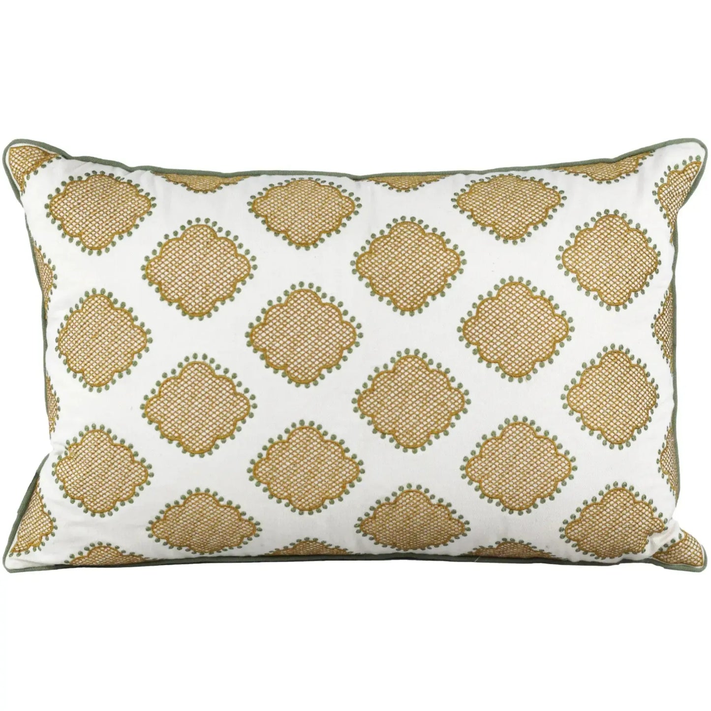 Almofada Sarja Cru 35x52 Bordado Verde Fino Indiano Taj