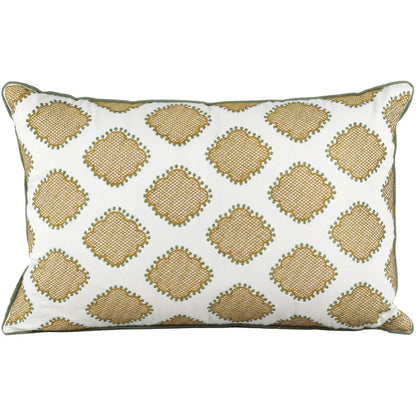 Almofada Sarja Cru 35x52 Bordado Verde Fino Indiano Taj