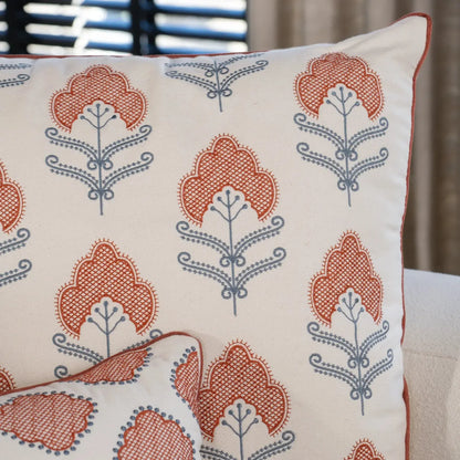 Almofada Sarja Cru 52x52 Bordado Terracota Fino Indiano Rajah