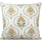 Almofada Sarja Cru 52x52 Bordado Verde Fino Indiano Shanti