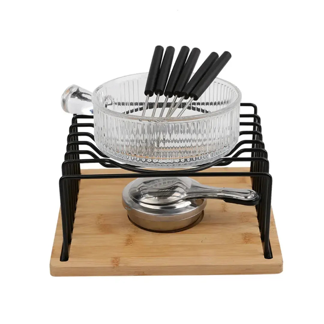 Aparelho de Fondue em Vidro e Bambu com 10 Peças