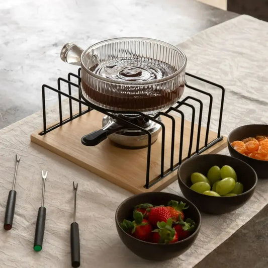 Aparelho de Fondue em Vidro e Bambu com 10 Peças