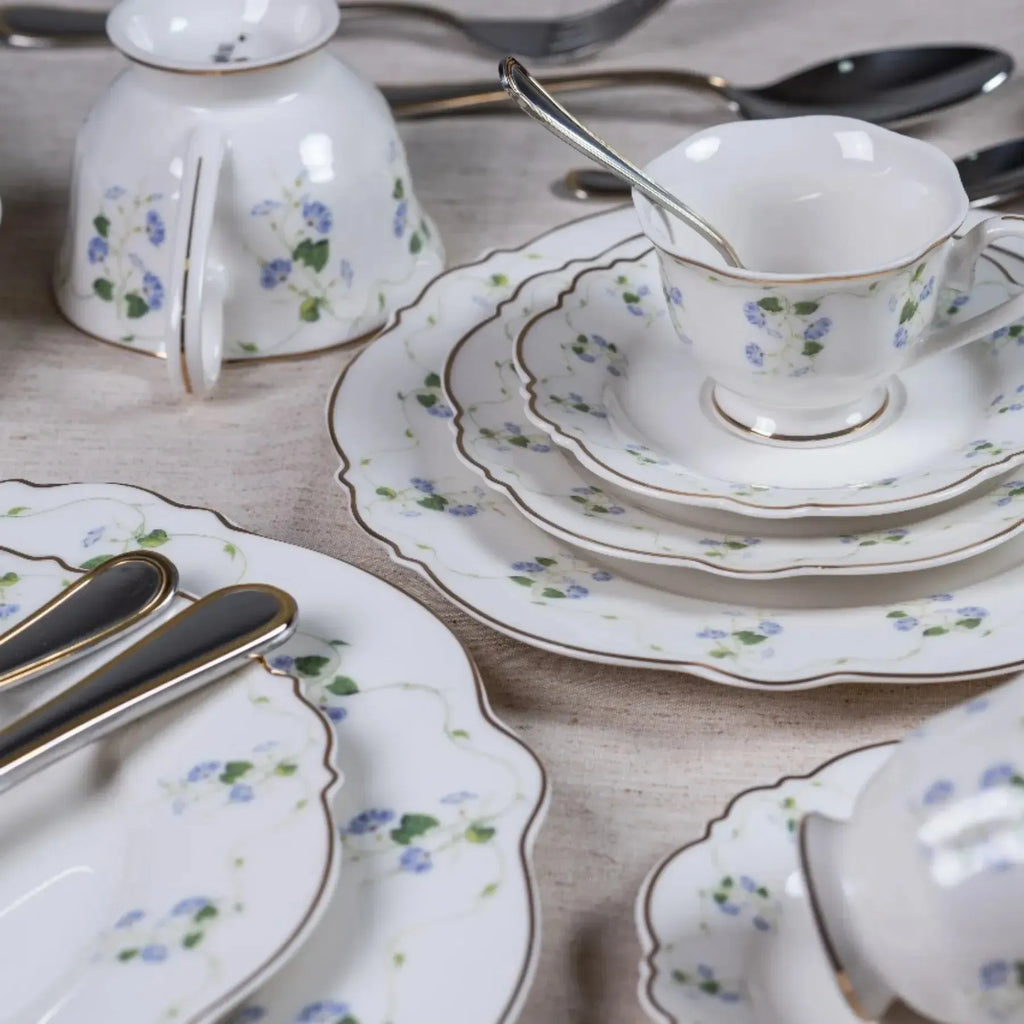Aparelho de Jantar Royal Romantic 42Pçs New Bone China Filado Dourado L'Hermitage