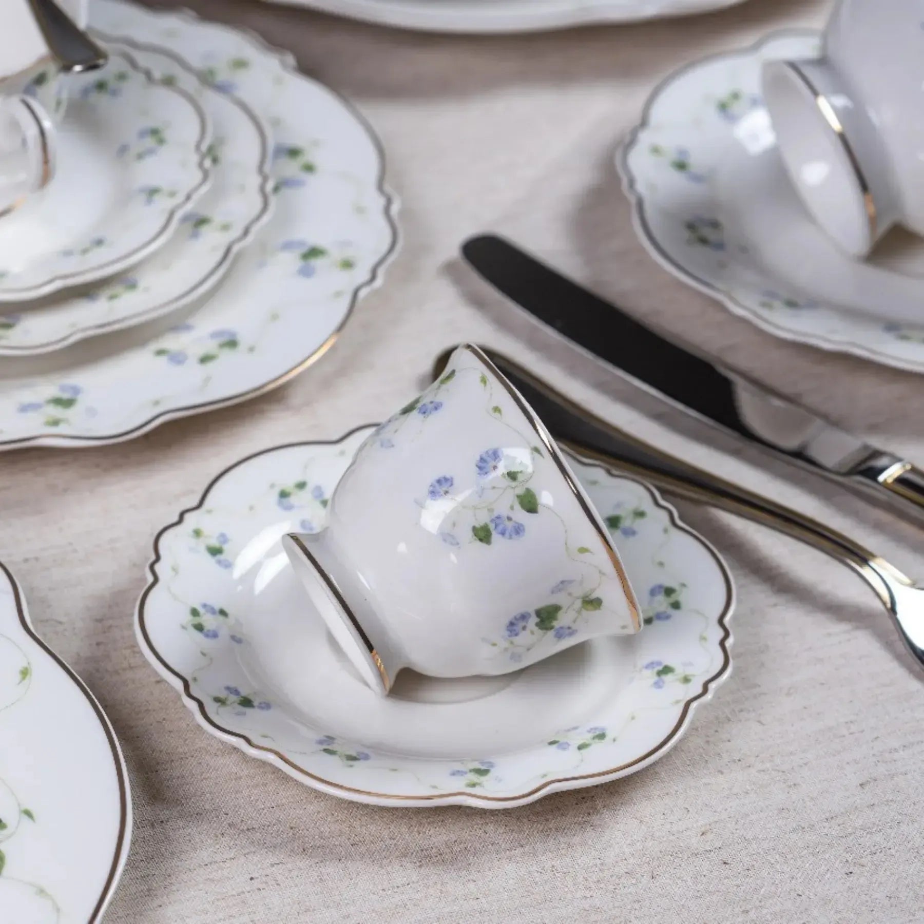 Aparelho de Jantar Royal Romantic 42Pçs New Bone China Filado Dourado L'Hermitage