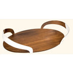 Bandeja Fundo Madeira e Alças de Prata Shefield Plate 60x32cm