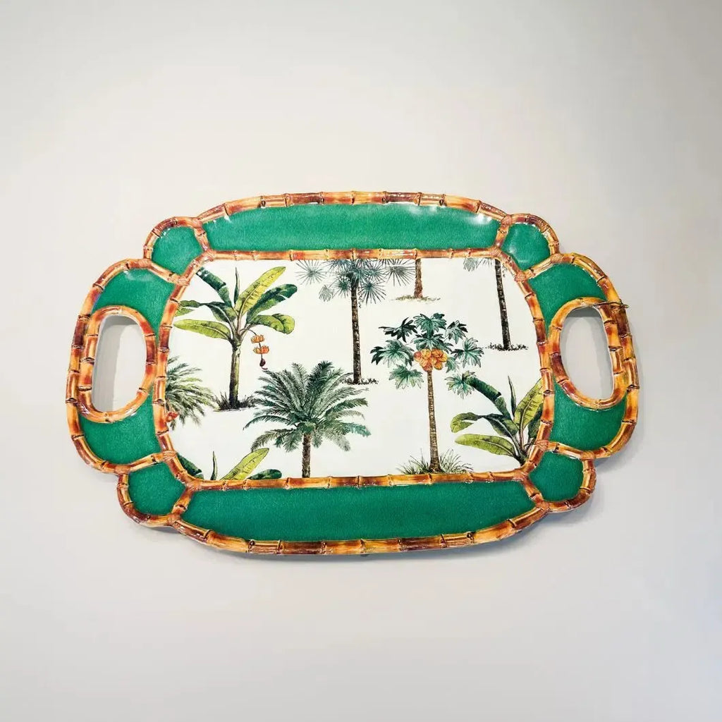 Bandeja Melamina Borda Desenho Bambu 50,5x36cm Laranja