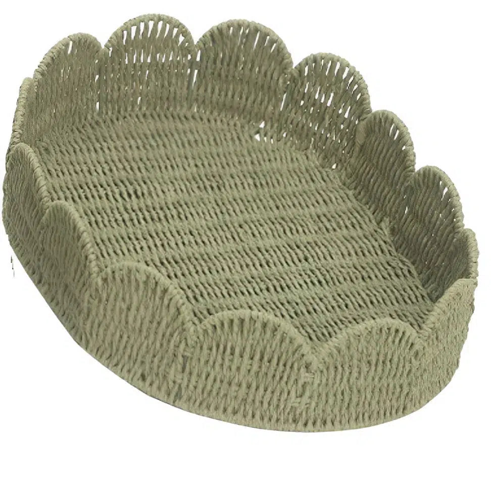Bandeja Oval em Palha Cestaria com Borda Curva Bege 45x33x10cm