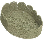 Bandeja Oval em Palha Cestaria com Borda Curva Bege 45x33x10cm