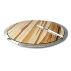 Bandeja Redonda Atri com Faca Formaggio Inox / Madeira Riva